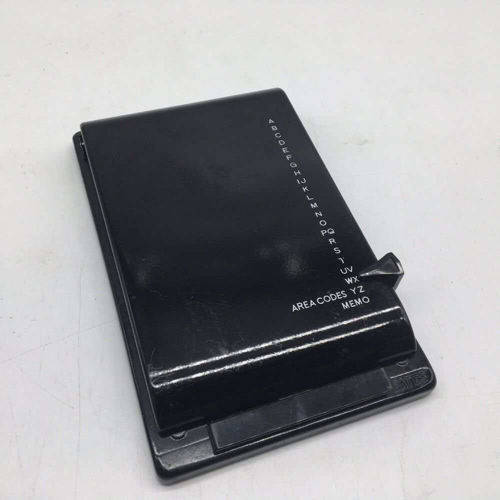 Vtg GBC Bates Director Model Black Metal List Finder Address Book Phone Sliding